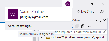 Visual Studio account settings