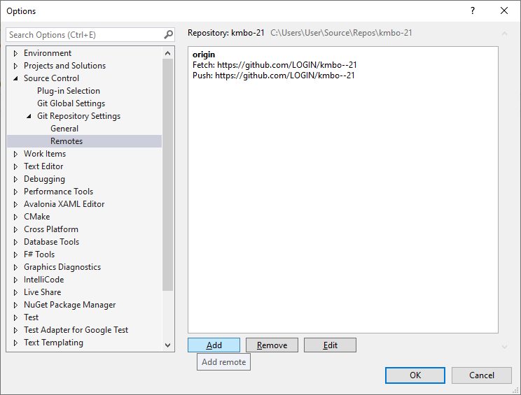 Visual Studio remotes window